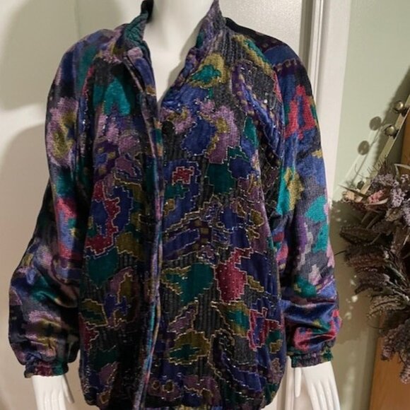 NEIMAN MARCUS PURPLE VELVET JACKET Vintage with Flaw - Picture 1 of 8